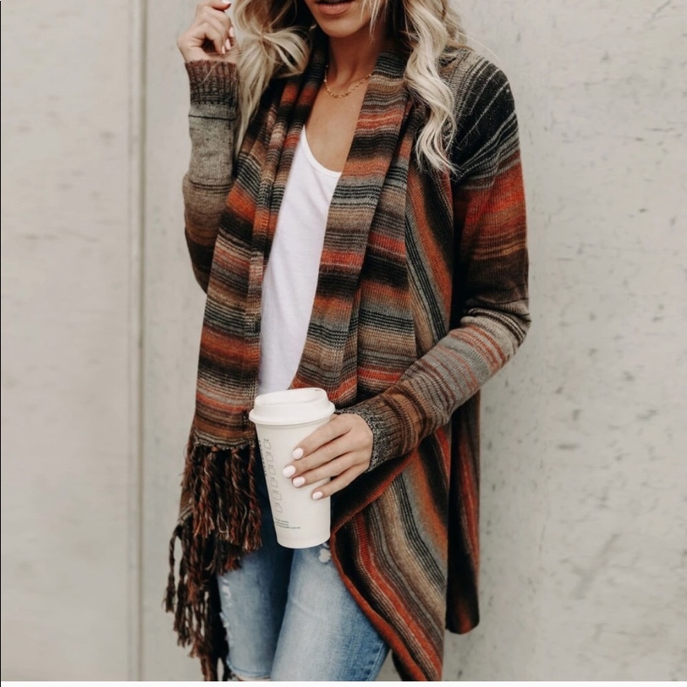 Santa Fe Fringed Wrap Cardigan Sweater - Picture 2 of 6